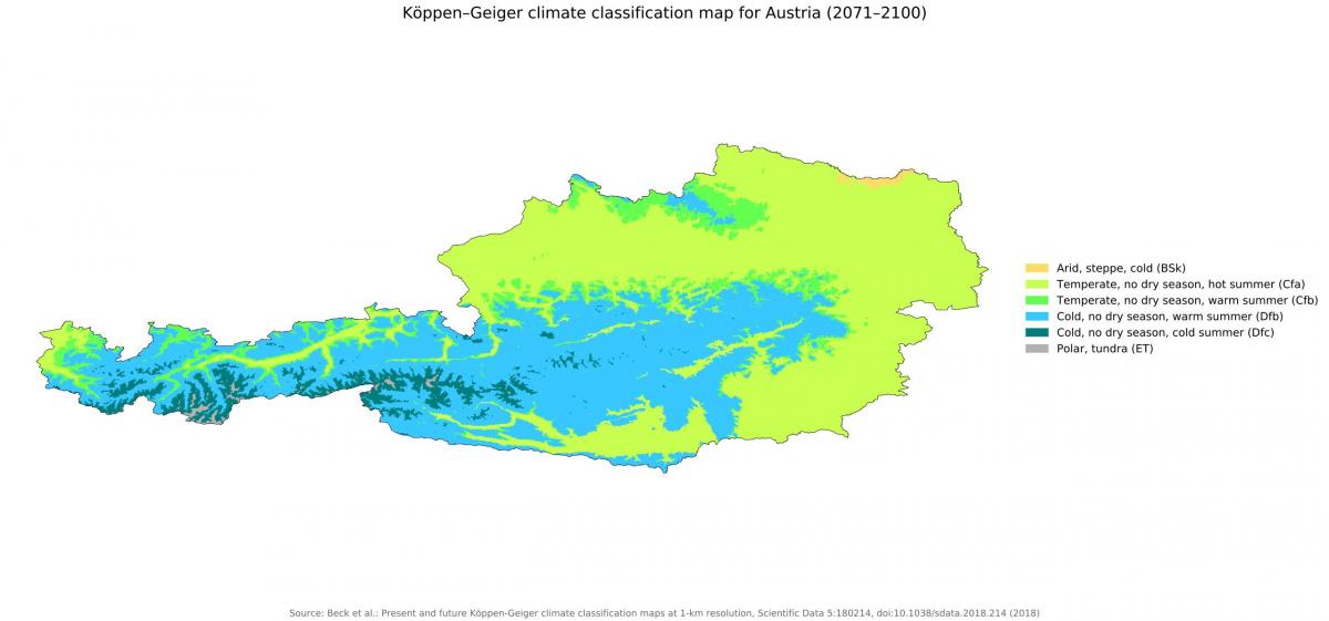 Mapa de temperatura de Austria