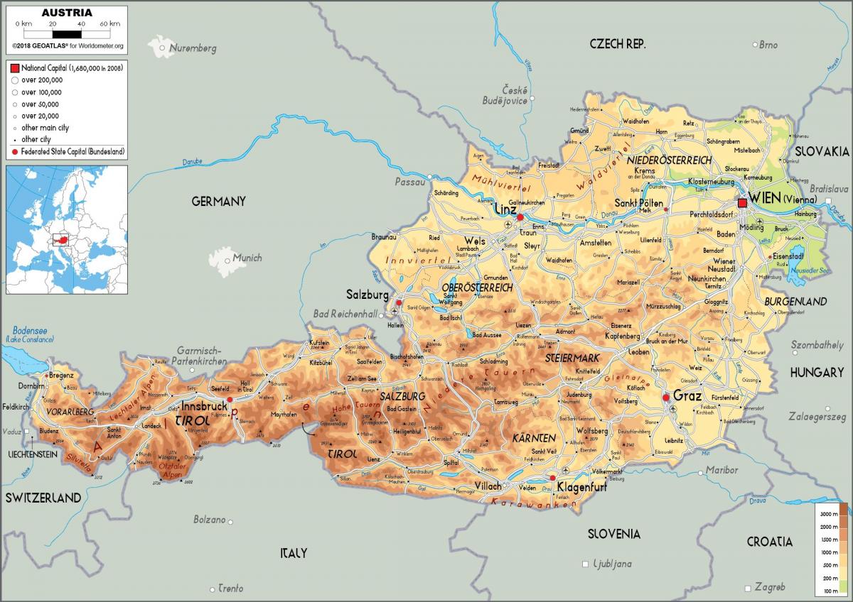Mapa de altitud de Austria