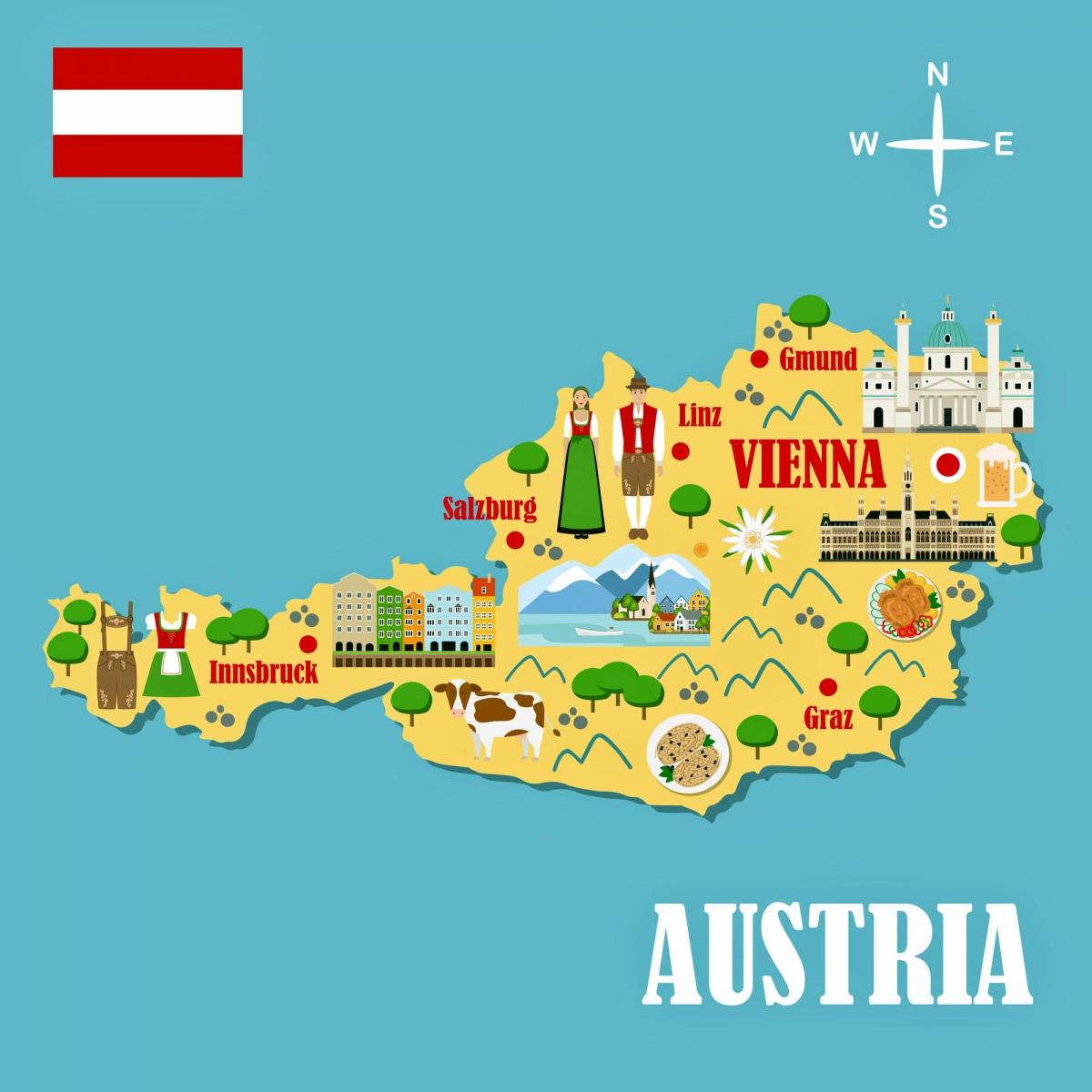 Mapa de atracciones turísticas de Austria