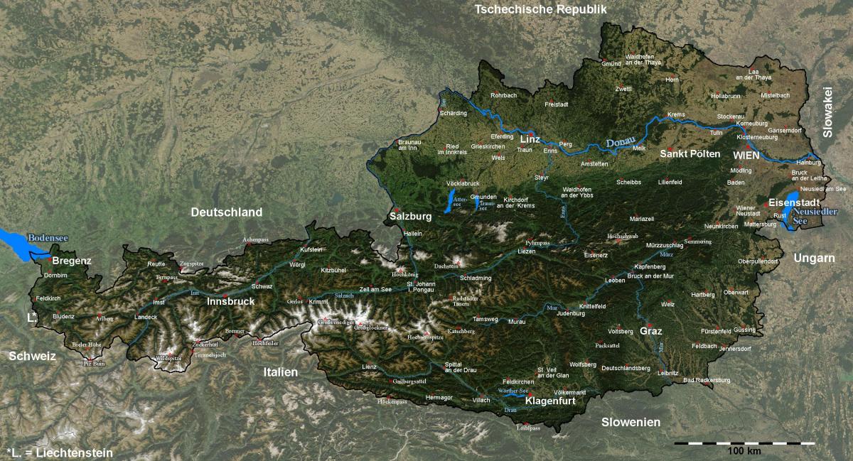 Mapa de la vista del cielo de Austria